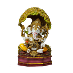 Lord Ganesha Is Sitting On The Throne Marble Dust Murti Idol - 11 × 7 Inches | For Pooja Temple And Home Decor