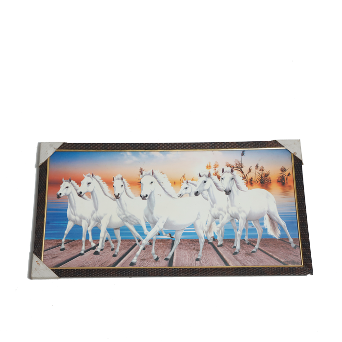 7 Running Vastu Shastr White Horse Photo Frame - 26 × 14 Inches | For Home Decor And Gifts