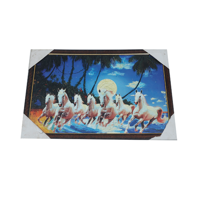 7 Running Vastu Shastr White Horse Photo Frame - 20 × 13 Inches | For Home Decor And Gifts