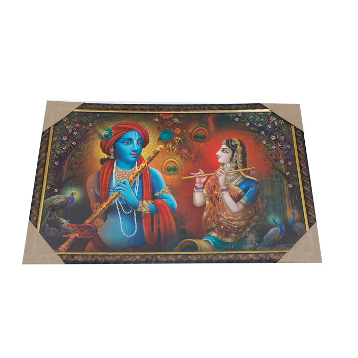 Goddess Radha And Lord Krishan Photo Frame - 20 × 13 Inches | For Pooja Temple | Home Decor And Gifts