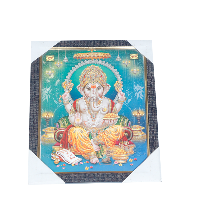 Lord Ganesha Photo Frame - 11 × 10 Inches | For Pooja Temple | Home Decor And Gifts