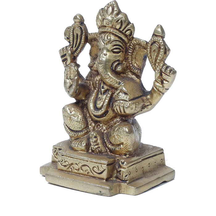 Brass Murti Lord Ganesha Is Sitting On Throne - 3 × 2 Inches | 3.5 × 3 Inches | 3 × 2.5 Inches | 3 × 3 Inches | For Pooja Temple | Home Decor And Gifts
