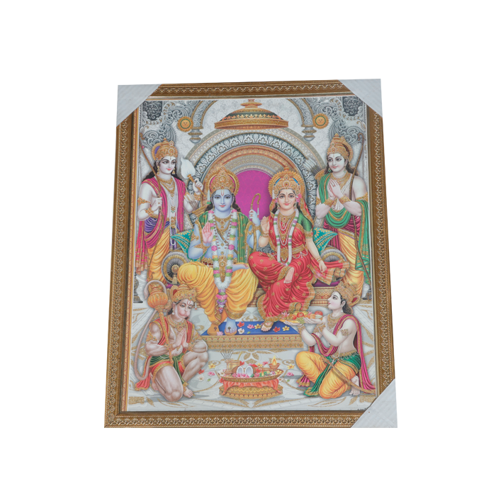 Lord Ram Darbar With Ram, Laxman, Sita And Hanuman Photo Frame - 26 × 20 Inches | For Pooja Temple | Home Decor And GIfts