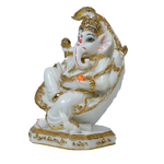 Lord Ganesha Is Sitting On A Betel Leaf Marble Dust Murti Idol - 9 × 5 Inches | For Pooja Temple And Home Decor