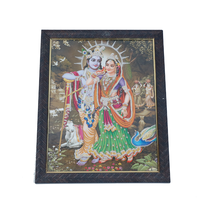 Lord Krishan And Goddess Radha Photo Frame - 13 × 10 Inches | For Pooja Temple | Home Decor And Gifts
