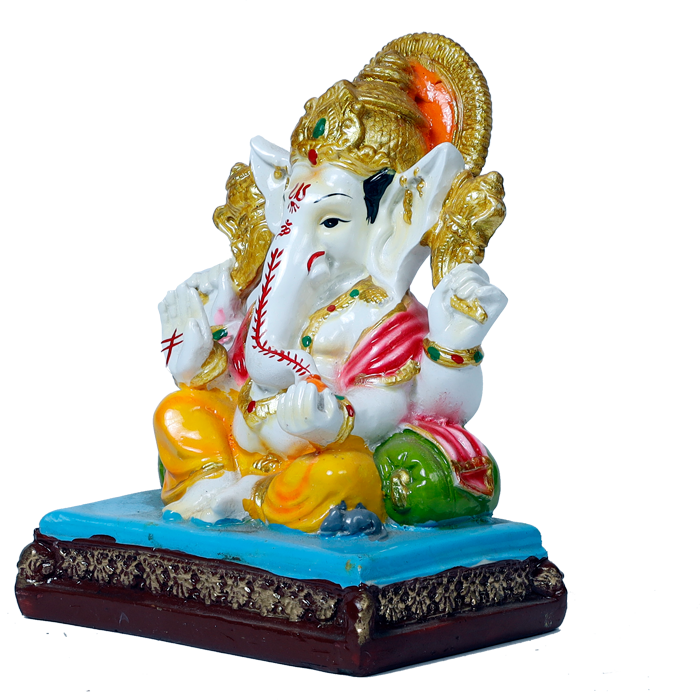 Lord Ganesha Is Sitting On The Throne Marble Dust Murti Idol - 8 × 6 Inches | For Pooja Temple And Home Decor