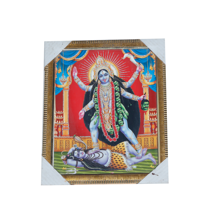 Goddess Kali Mata Standing On Lord Shiva Photo Frame - 13 × 10 Inches | For Pooja Temple | Home Decor And Gifts