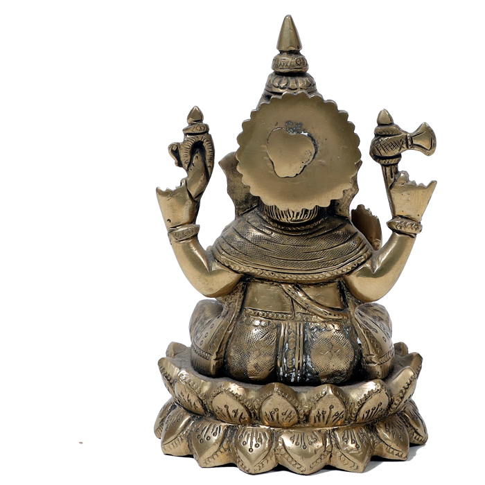 Brass Murti Lord Ganesha Is Sitting On Lotus Flower - 6.3 × 3.7 Inches | For Pooja Temple | Home Decor And Gifts