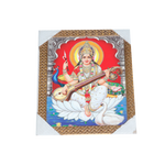 Goddess Saraswati Mata Sitting on Lotus Flower Photo Frame - 11 × 10 Inches | For Pooja Temple | Home Decor And GIfts