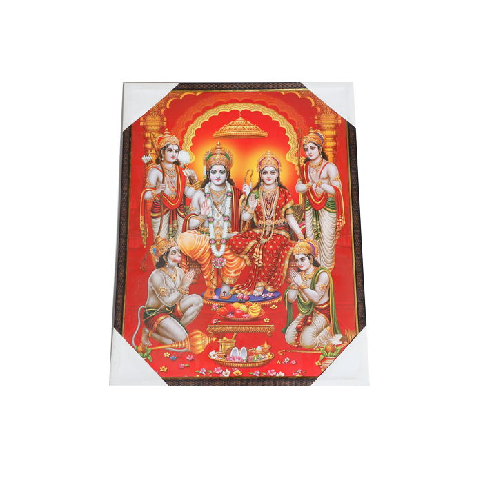 Lord Ram Darbar With Ram, Laxman, Sita And Hanuman Photo Frame - 25 × 19 Inches | For Pooja Temple | Home Decor And GIfts