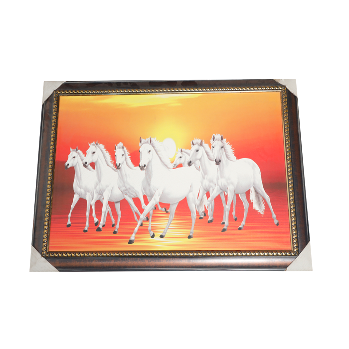 7 Running Vastu Shastr White Horse Photo Frame - 32 × 24 Inches | For Home Decor And Gifts
