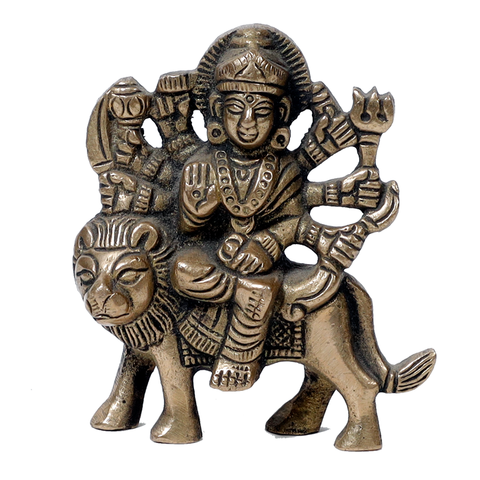 Brass Murti 1 No. Goddess Durga Mata Is Sitting On Lion - 3 × 2 Inches | For Pooja Temple | Home Decor And Gifts