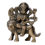 Brass Murti 1 No. Goddess Durga Mata Is Sitting On Lion - 3 × 2 Inches | For Pooja Temple | Home Decor And Gifts
