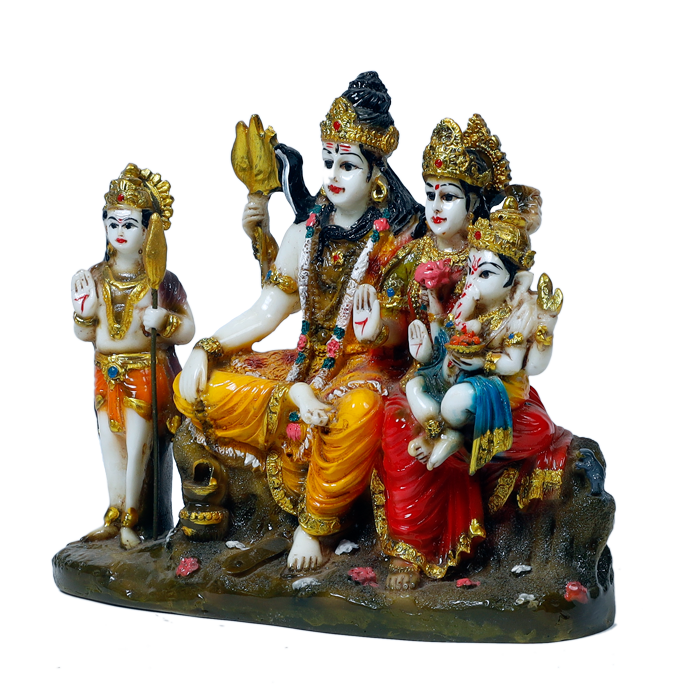 Lord Shiva And Parvati Family Marble Dust Murti Idol - 8 × 7 Inches | For Pooja Temple And Home Decor