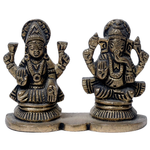 Brass Murti Goddess Lakshmi And Lord Ganesha Is Sitting On Stool - 2 × 3 Inches | 2.5 × 3 Inches | For Pooja Temple | Home Decor And Gifts