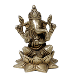 Brass Murti Lord Ganesha Is Sitting On Throne - 3.5 × 3 Inches | For Pooja Temple | Home Decor And Gifts