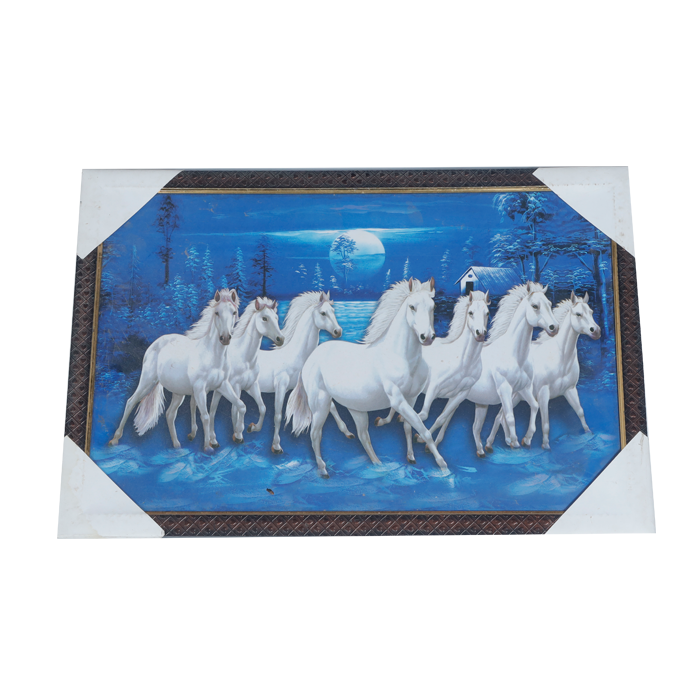 7 Running Vastu Shastr White Horse Photo Frame - 19 × 13 Inches | For Home Decor And Gifts