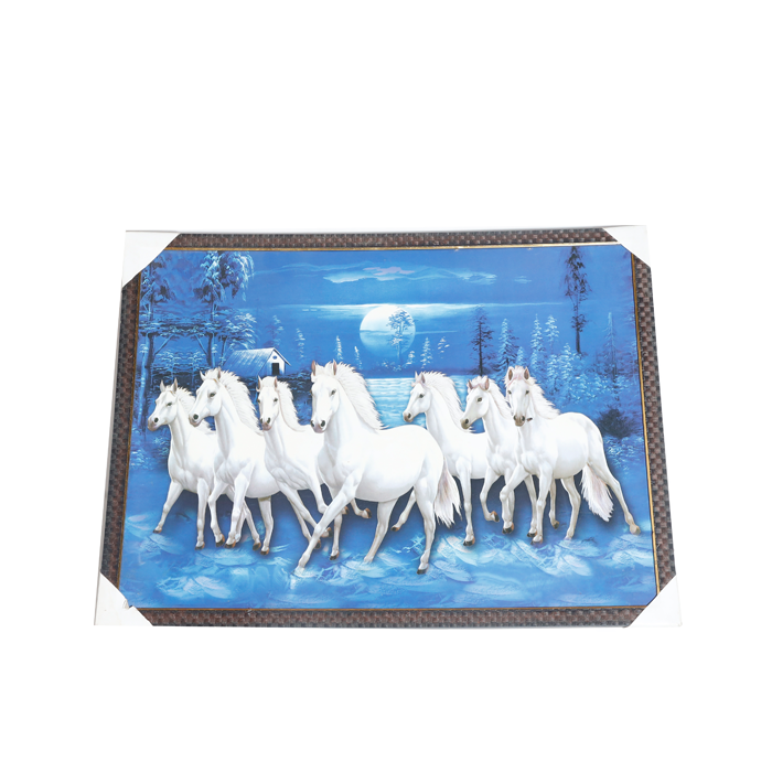 7 Running Vastu Shastr White Horse Photo Frame - 22 × 30 Inches | For Home Decor And Gifts