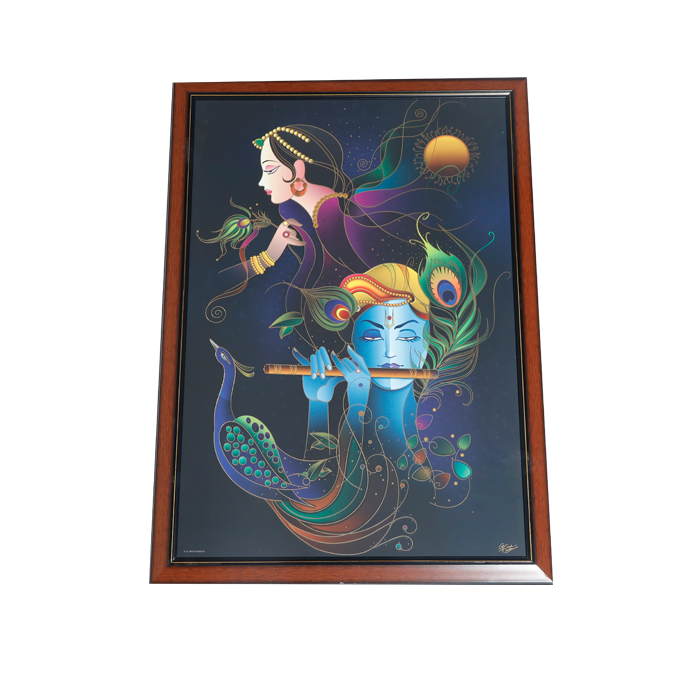 Lord Krishan And Goddess Radha Photo Frame - 30 × 22 Inches | For Pooja Temple | Home Decor And Gifts