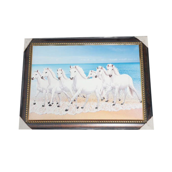 7 Running Vastu Shastr White Horse Photo Frame - 31 × 23 Inches | For Home Decor And Gifts