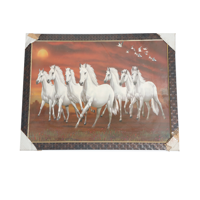7 Running Vastu Shastr White Horse Photo Frame - 26 × 20 Inches | For Home Decor And Gifts