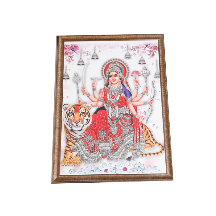 Goddess Durga Mata Is Sitting On The Lion Photo Frame - 30× 23 Inches | For Pooja Temple | Home Decor And Gifts