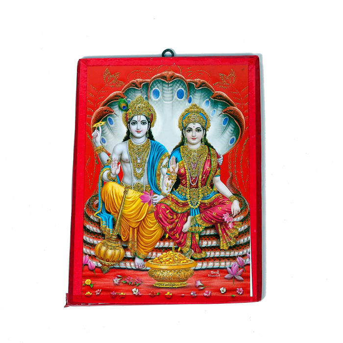 Lord Vishnu And Goddess Lakshmi Photo Frame - 7 x 5 Inches | For Pooja Temple And Home Decor
