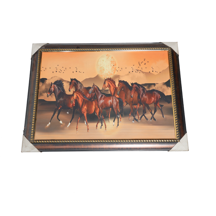 7 Running Vastu Shastr Brown Horse Photo Frame - 32 × 24 Inches | For Home Decor And Gifts