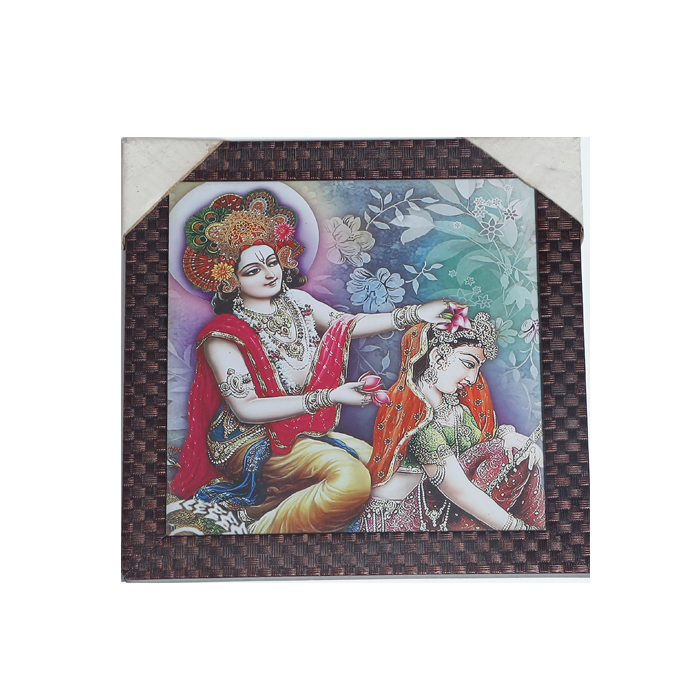 Lord Krishan And Goddess Radha Photo Frame - 11 × 11 Inches | For Pooja Temple | Home Decor And Gifts