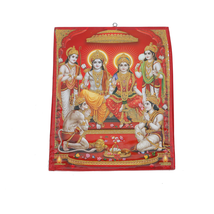 Lord Ram Darbar With Ram, Laxman, Sita And Hanuman Photo Frame - 13 × 8 Inches | For Pooja Temple | Home Decor And GIfts