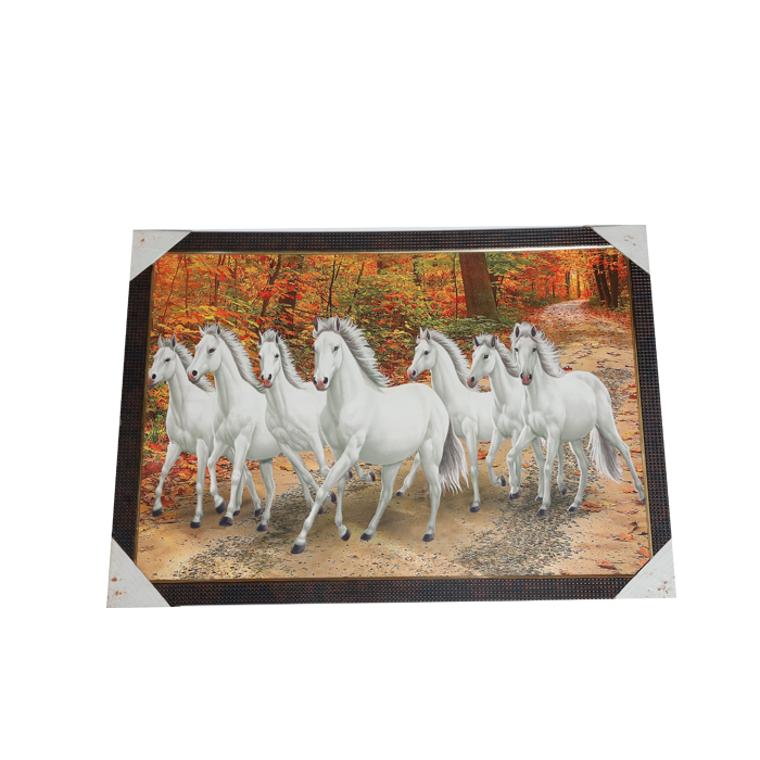 7 Running Vastu Shastr White Horse Photo Frame - 22 × 30 Inches | For Home Decor And Gifts