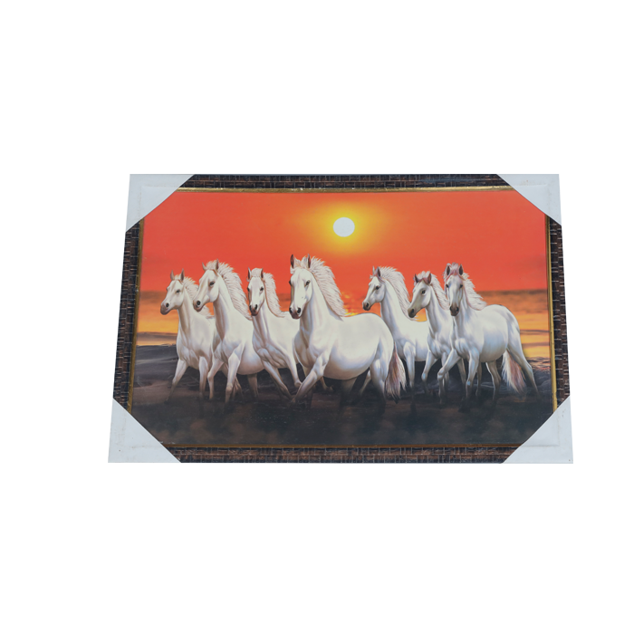 7 Running Vastu Shastr White Horse Photo Frame - 19 × 13 Inches | For Home Decor And Gifts