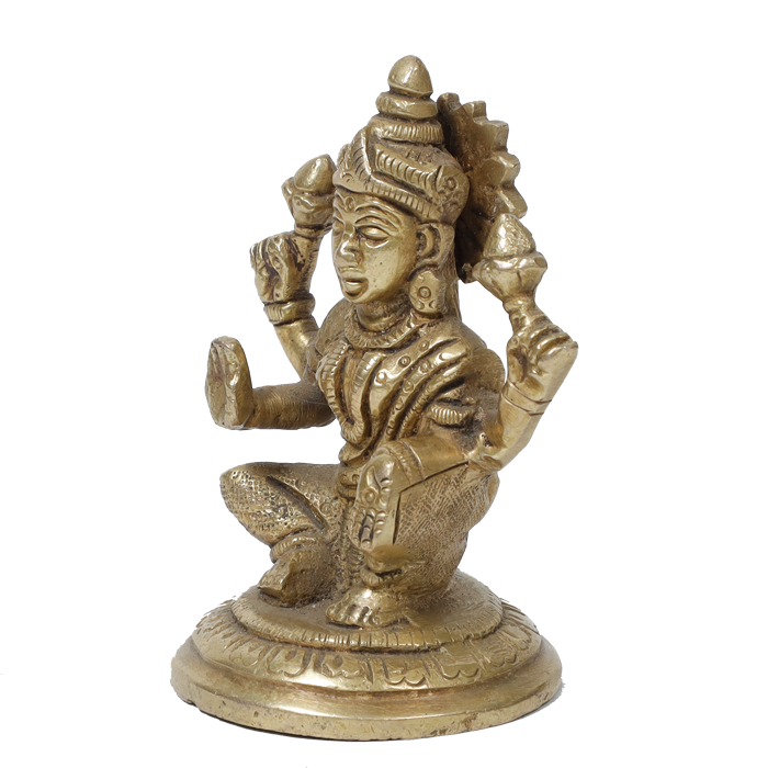 Brass Murti Goddess Lakshmi Ji Is Sitting On Lotus Flower - 3 × 2.7 Inches | For Pooja Temple | Home Decor And Gifts