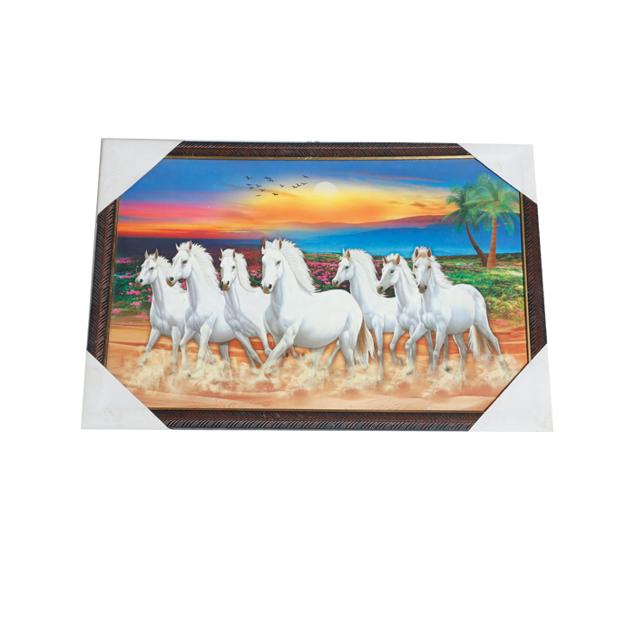 7 Running Vastu Shastr White Horse Photo Frame - 13 × 19 Inches | For Home Decor And Gifts