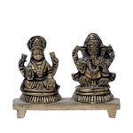 Brass Murti Goddess Lakshmi And Lord Ganesha Is Sitting On Stool - 2 × 3 Inches | 2.5 × 3 Inches | For Pooja Temple | Home Decor And Gifts