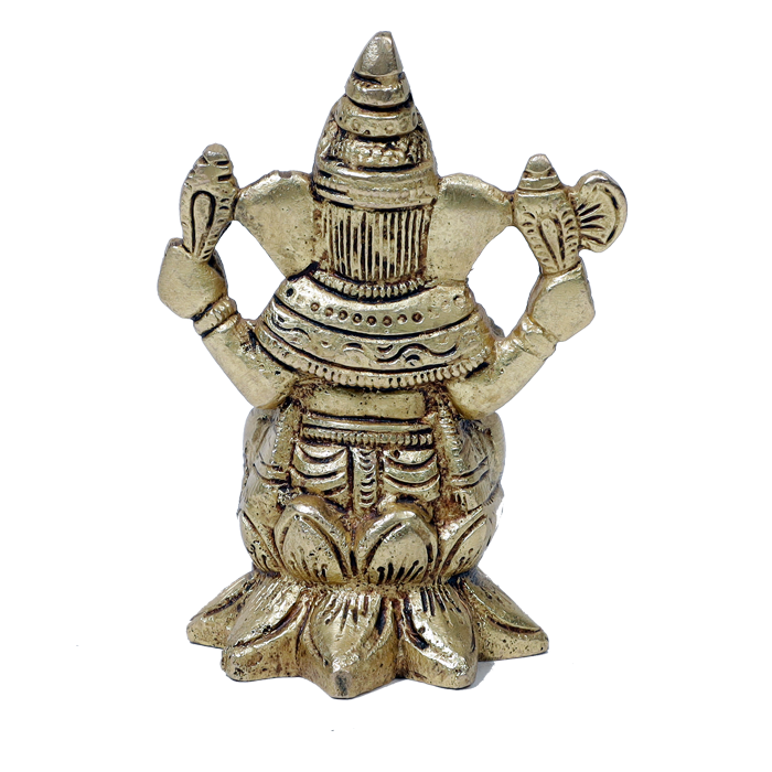 Brass Murti Lord Ganesha Is Sitting On Lotus Flower - 4 × 3 Inches | For Pooja Temple | Home Decor And Gifts