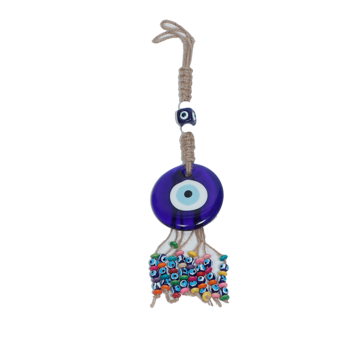 Glass Blue Evil Eye Hanger - 14 × 3 Inches