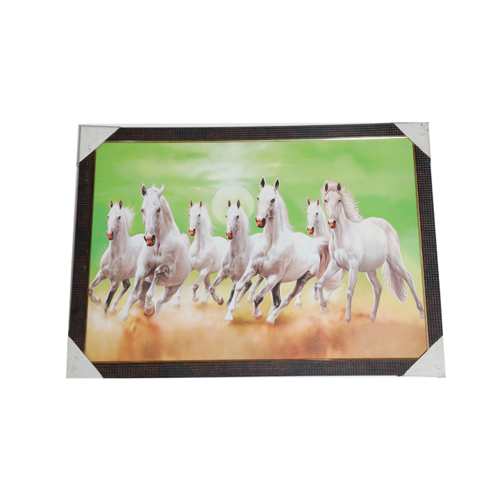 7 Running Vastu Shastr White Horse Photo Frame - 22 × 30 Inches | For Home Decor And Gifts