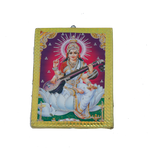 Goddess Saraswati Mata Sitting on Lotus Flower Photo Frame - 7 × 5 Inches | For Pooja Temple | Home Decor And Gifts