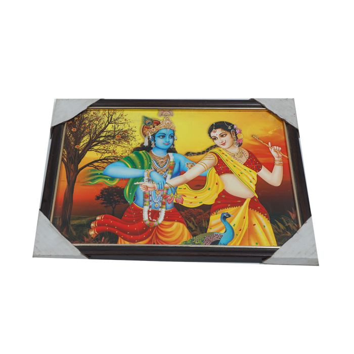 Goddess Radha And Lord Krishan Photo Frame - 9 × 13 Inches | For Pooja Temple | Home Decor And Gifts