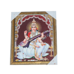 Goddess Saraswati Mata Sitting on Lotus Flower Photo Frame - 12 × 10 Inches | For Pooja Temple | Home Decor And GIfts