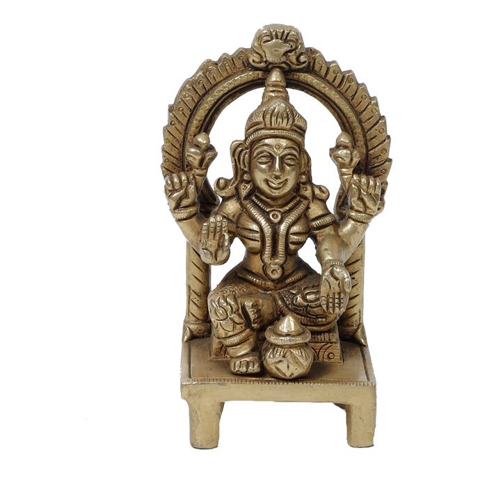 Brass Murti Goddess Lakshmi Ji Is Sitting On Throne - 4 × 2.5 Inches | For Pooja Temple | Home Decor And Gifts