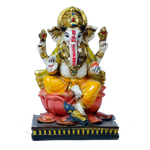 Lord Ganesha Is Sitting On The Throne Marble Dust Murti Idol - 6 × 4 Inches | For Pooja Temple And Home Decor