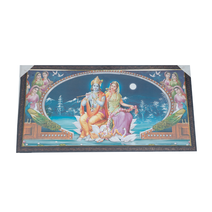 Lord Krishna And Goddess Radha Is Sitting On The Lotus Flower Photo Frame - 20 × 40 Inches | For Pooja Temple | Home Decor And Gifts