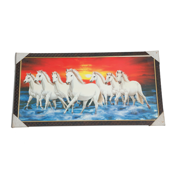 7 Running Vastu Shastr White Horse Photo Frame - 26 × 14 Inches | For Home Decor And Gifts