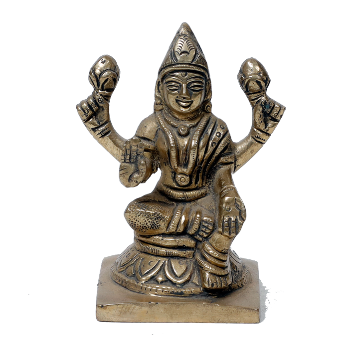 Brass Murti Goddess Lakshmi Ji Is Sitting On Stool - 3.7 × 2.9 Inches | For Pooja Temple | Home Decor And Gifts