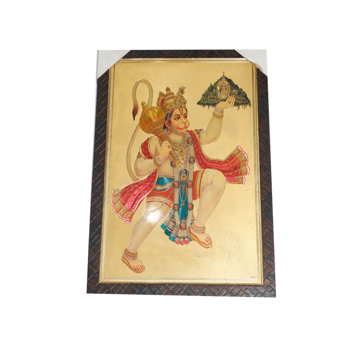 Hanuman Ji Holding A Mountain On His Hand Photo Frame - 20 × 17 Inches | For Pooja Temple | Home Decor And Gifts