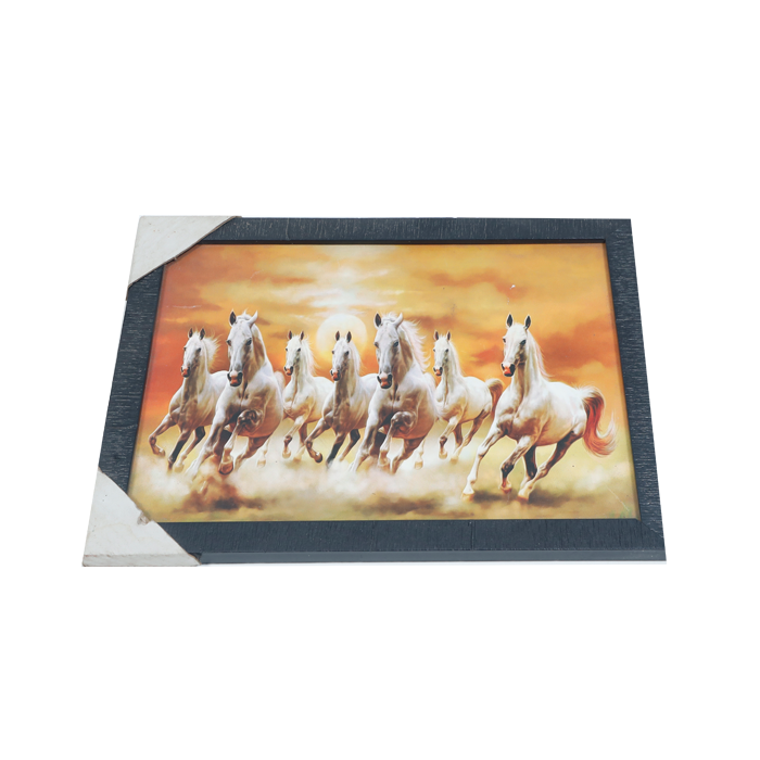 7 Running Vastu Shastr White Horse Photo Frame - 9 × 13 Inches | For Home Decor And Gifts