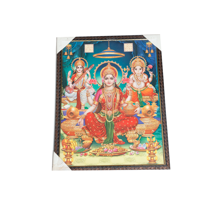 Lord Ganesha, Goddess Lakshmi Mata And Saraswati Mata Photo Frame - 25 × 19 Inches | For Pooja Temple | Home Decor And GIfts