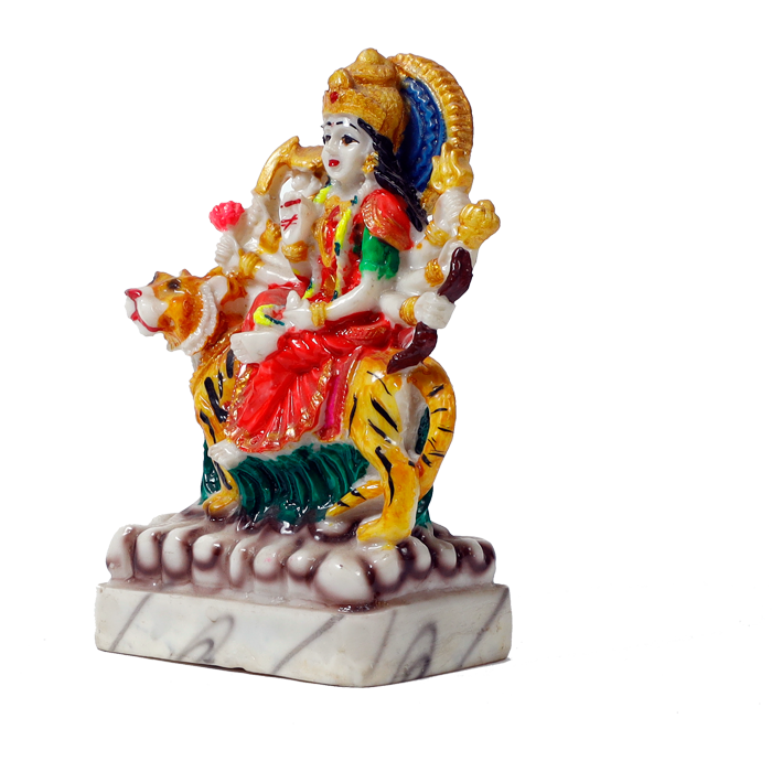 Durga Mata Sitting on Lion | Marble Dust Murti Idol - 5 x 3 Inches | For Pooja Temple And Home Decor